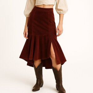 Ready 2 Wear Corduroy Skirt M Wine Mermaid Red Flare Hem Western Cowgirl Y2K